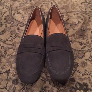 Charcoal gray suede loafers
